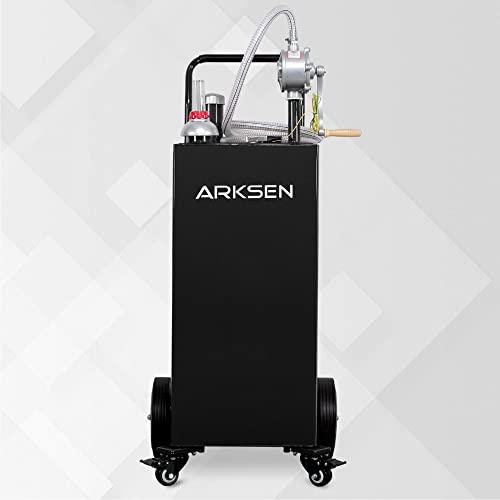 ARKSEN 30 Gallon Portable Gas Caddy Fuel Storage Tank Large Gasoline Diesel Can Hand Siphon Pump with Rolling Flat-Free Solid Rubber Wheels for Boat, ATV, Car, Motorcycle - Black