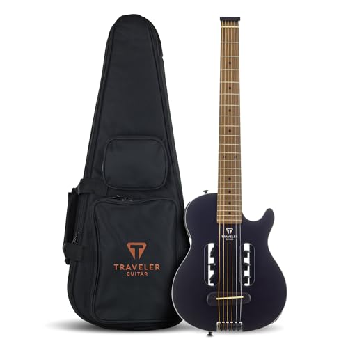 Traveler Guitar Escape Mark III Black Satin Acoustic Guitar | Small Acoustic Travel Guitar with Built-in Headphone Amp | Full 25.5" Scale Portable Headless Guitar | Mini Guitar with Custom Gig Bag