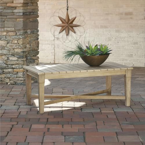 Signature Design by Ashley Carter Hall Outdoor Eucalyptus Patio Sofa with Cushion, Beige