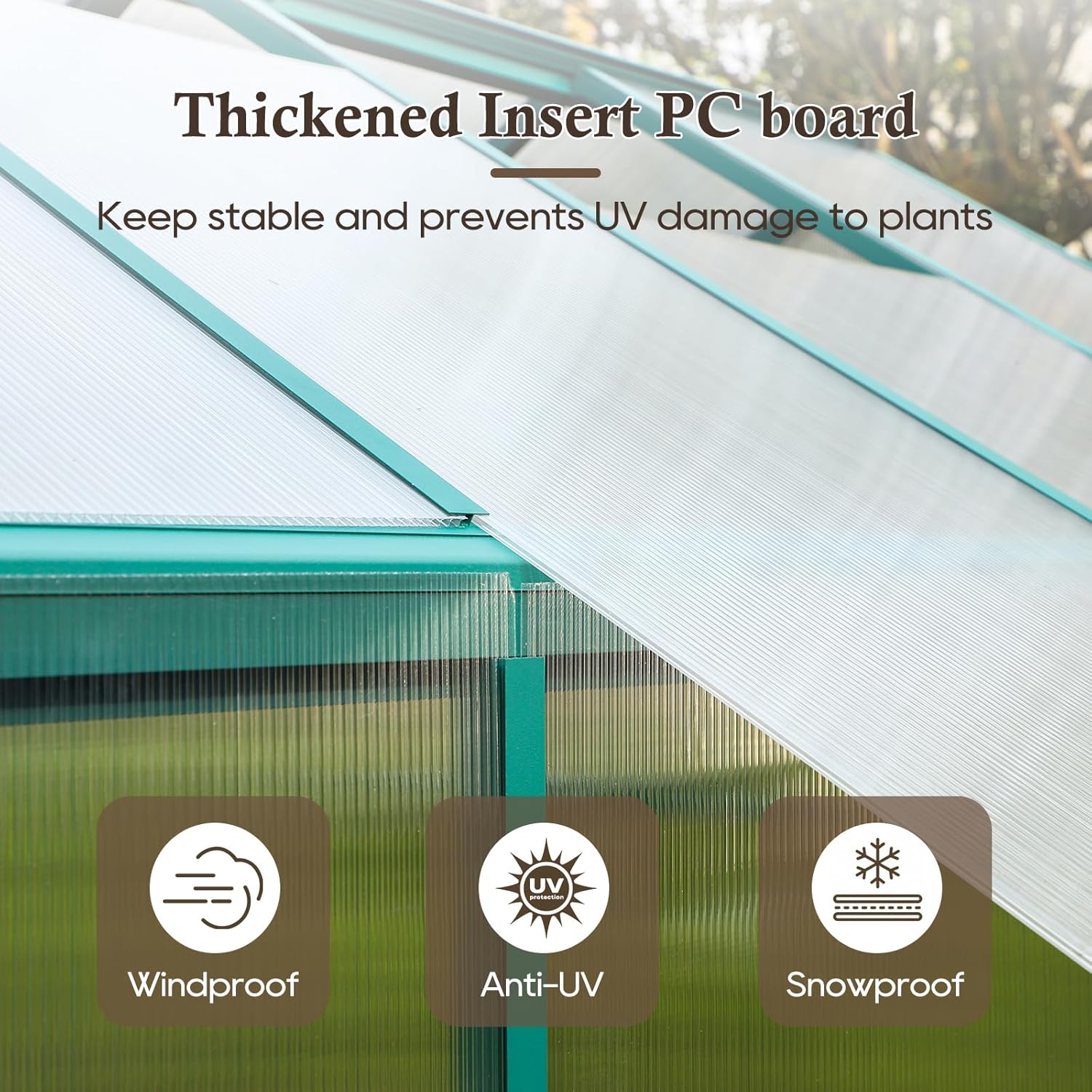 Aluminum Greenhouse for Outdoors 6'x 8', Polycarbonate Green Greenhouse with Adjustable Roof Vent and Rain Gutter, Outdoor Hobby Greenhouses for Backyard Plants Flowers Vegetables (6’ x 8‘)