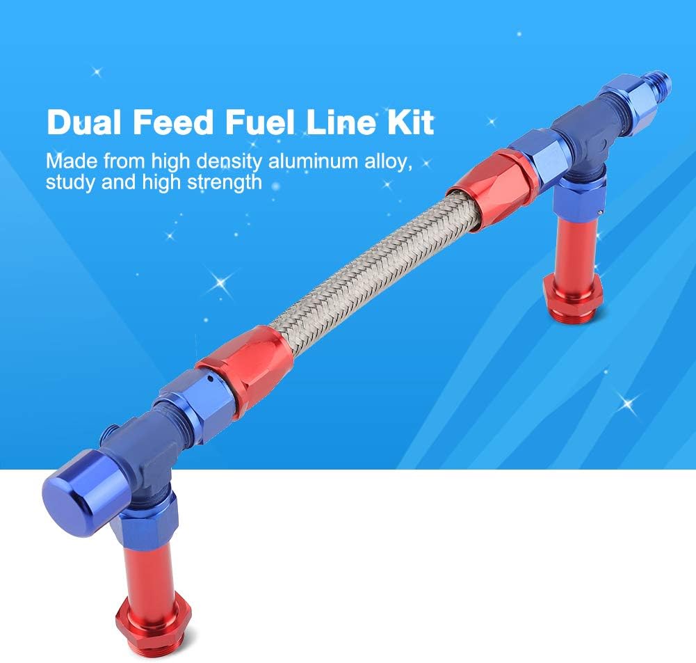 Holley 4150 Dual Feed Line-4150 Braided Dual Feed Fuel Line Kit Fuel Rail Carburetor Carb Joint for 4150 Carbide Based W / AN6 Adapter Aluminum Universal Pack of 2