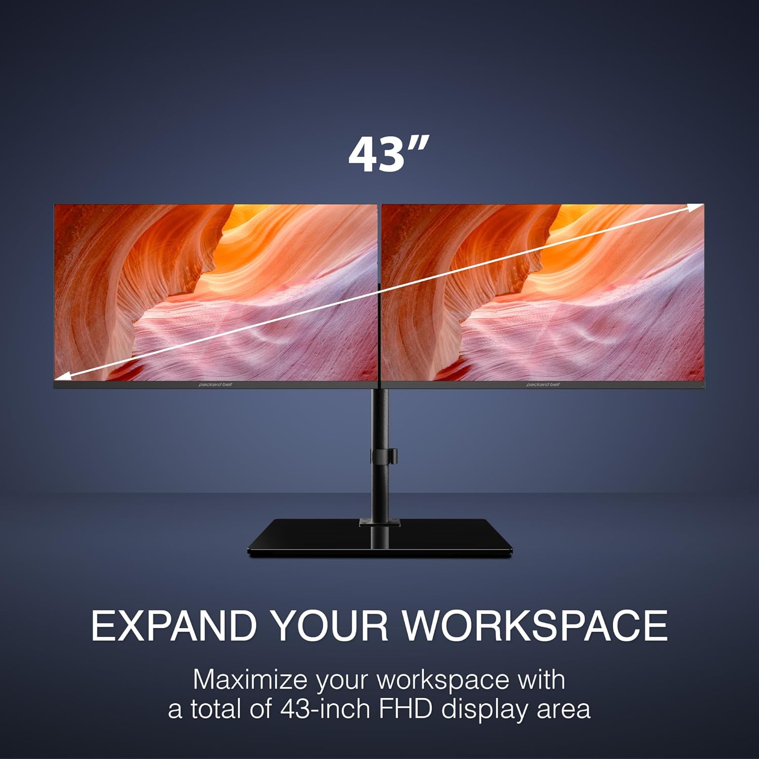Packard Bell Workstation, 2X 21.5 Monitors, VESA Mount Included, 75 Hertz, 5 MS, Dual Monitor, VESA (Mount Included), VGA and HDMI Monitor, Basic Monitor and Gaming Monitor