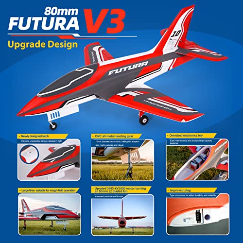 Fms Rc Plane for Adults EDF Jet Remote Control Airplane Futura V3 80mm Ducted Fan 12-Blade 6 Channel Rc Planes PNP (No Radio, Battery, Charger)