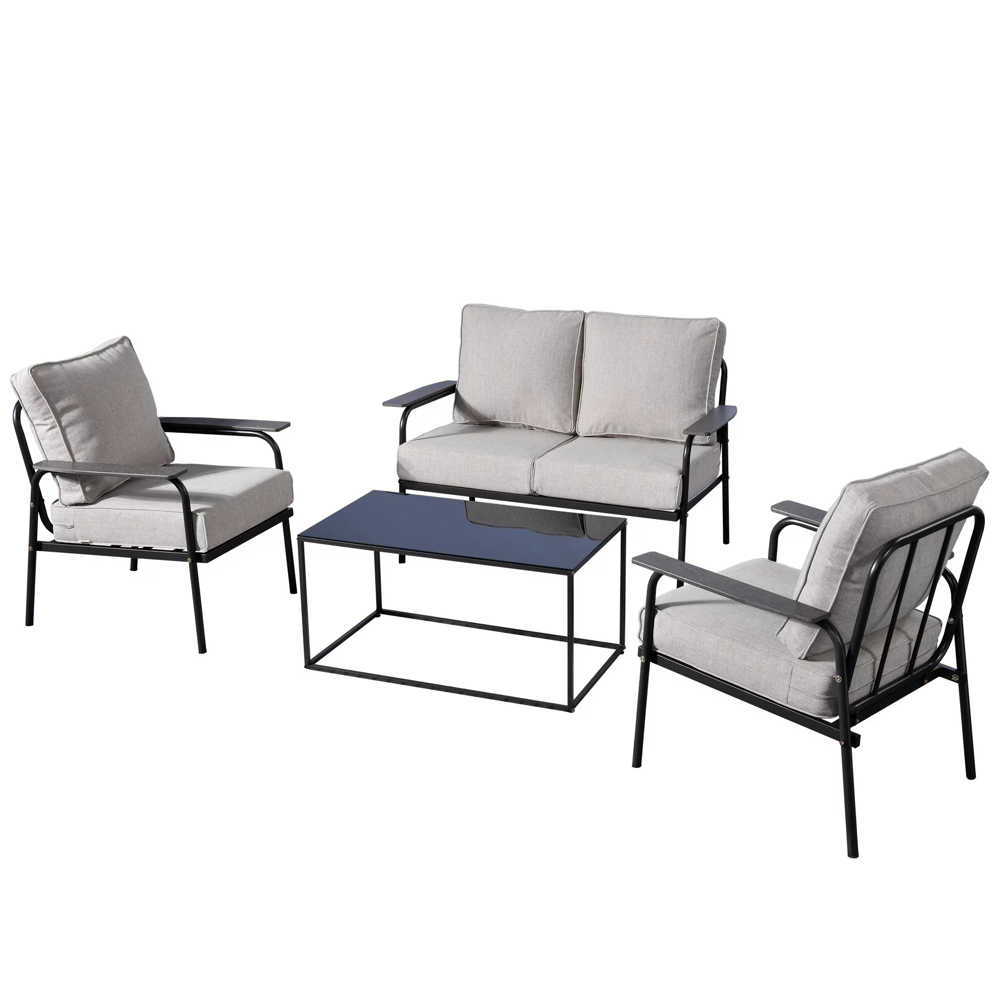 Ovios 4 Pieces Outdoor Patio Furniture Wicker Conversation Set Outdoor Sectional Sofa Couch with Coffee Table