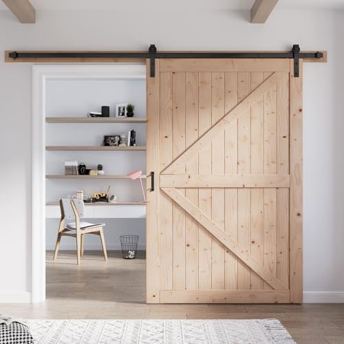 FREDBECK 48in x 80in Sliding Wood Barn Door with 8FT Barn Door Hardware Kit Included K Shape Solid Spruce Panel Sliding Door Double Surfaces Need to Assembly