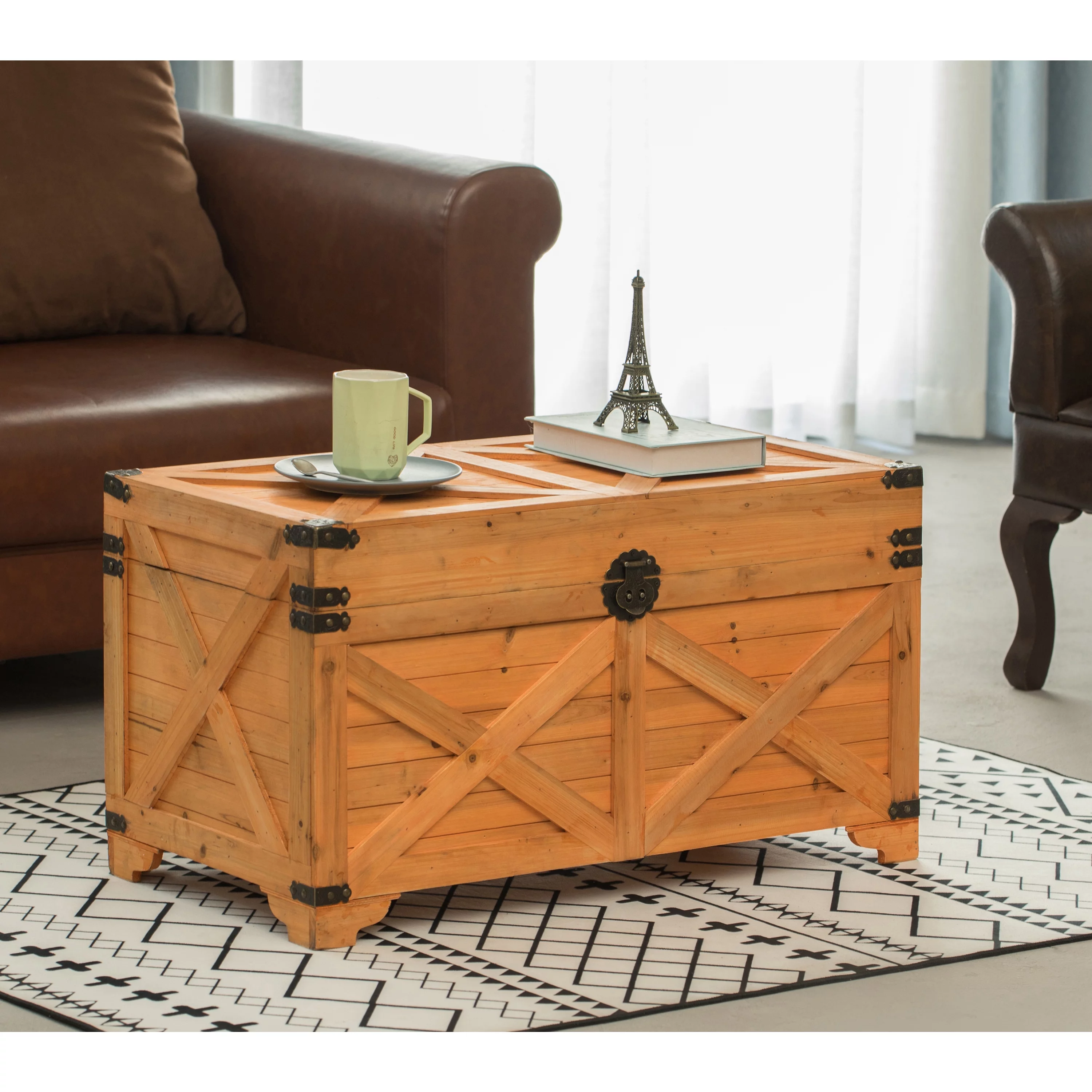 Barn Design Large Decorative Farmhouse Wooden Storage Trunk Chest