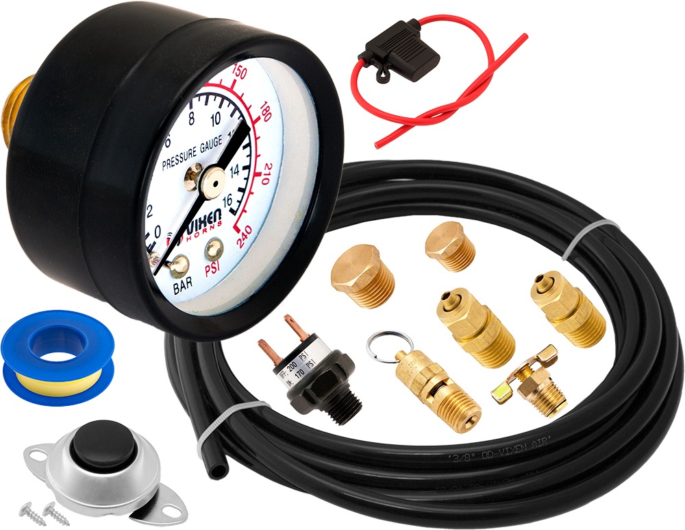 Vixen Horns Train Horn Kit for Trucks/Car/Semi. Complete Onboard System- 200psi Air Compressor, 3 Gallon Tank, 4 Trumpets. Super Loud dB. Fits Vehicles like Pickup/Jeep/RV/SUV 12v VXO8330/4124XC