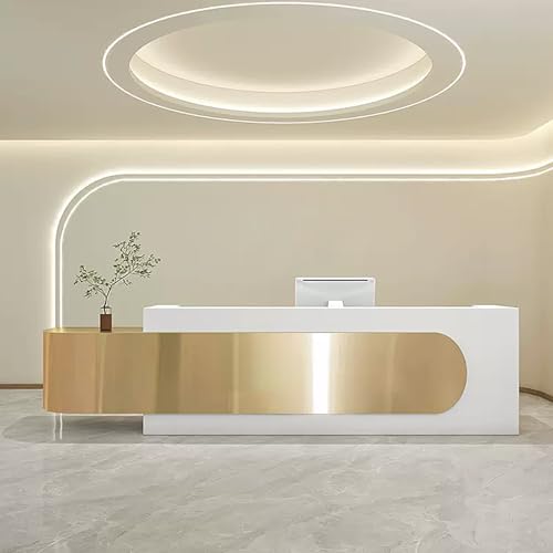 Luxurious Reception Counter Desk - Reception Desk with LED Lights & Glass Top | Front Counter Desk with Lockable Drawer, for Office Boutique Lobby (64IN)