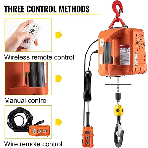 3-in-1 Electric Hoist Winch, 880LBS Portable Electric Winch, 1500W 110V Power Winch Crane, 62ft Lifting Height, w/Wire and Wireless Remote Control for Lifting Small Engines, Bicycles, Groceries