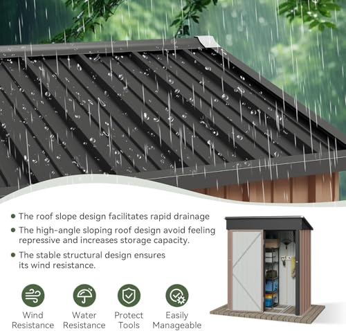Aoxun 6x3.9 FT Shed with Base Metal Outdoor Storage Shed Garden Shed with Lockable Doors Tool Shed Bike Shed for Backyard, Patio, Poolside (Brown)