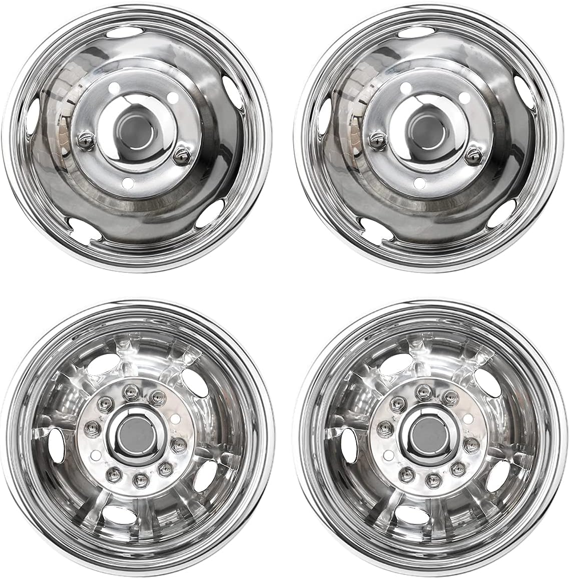 Deebior 4pcs 17inch Polished Stainless Steel Dually Wheel Simulators, Nice looking and Durable Bolt On Wheel Cover, 8 Lug 4 Hand Hole Hubcaps Fit for 2005-2021 Ford F350 with Installation Tool Kit A8P