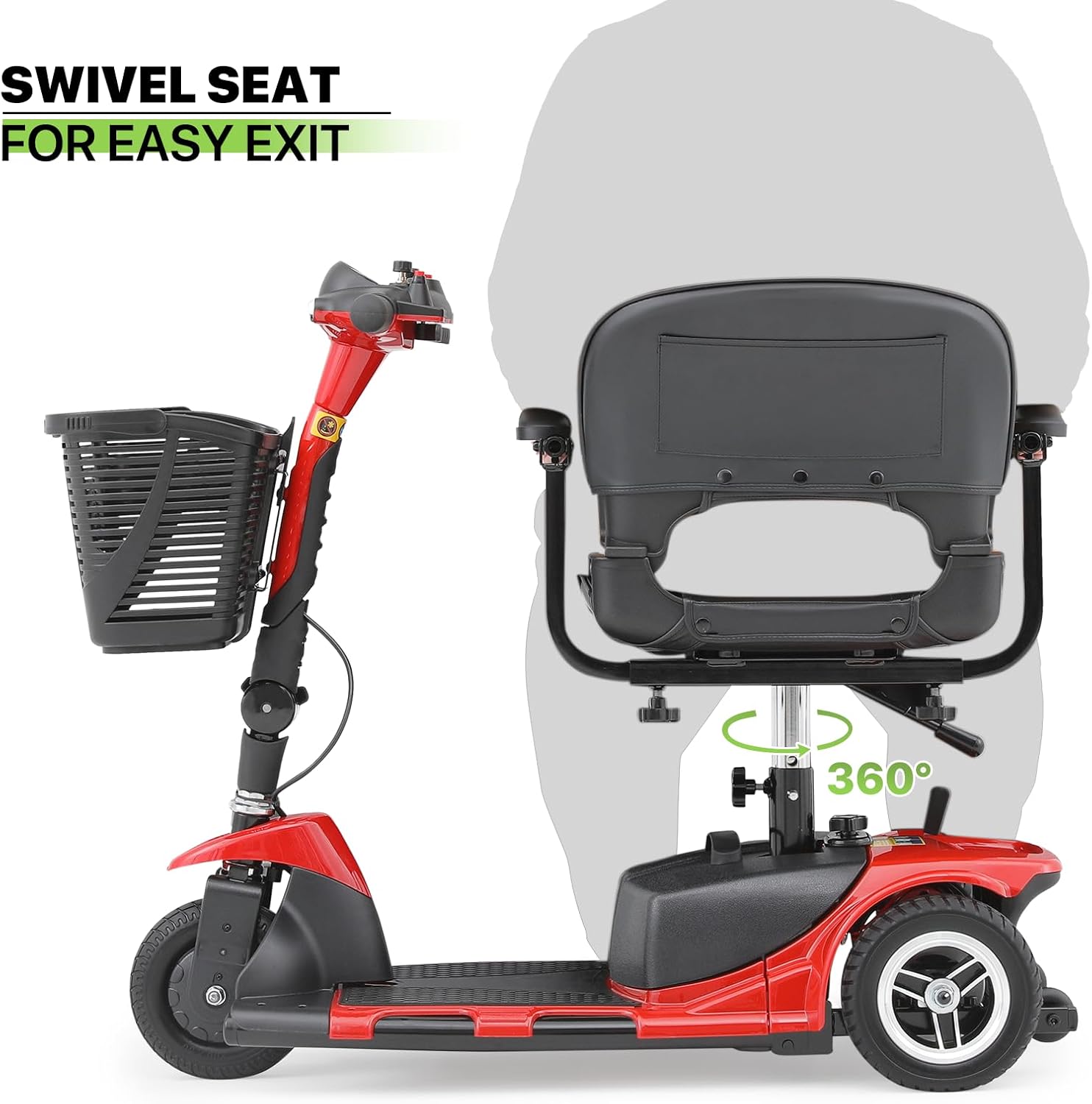 Magshion 3-Wheel Folding Mobility Scooter for Adults Foldable Heavy-Duty All-Terrain Electric Powered Mobility Scooter for Seniors