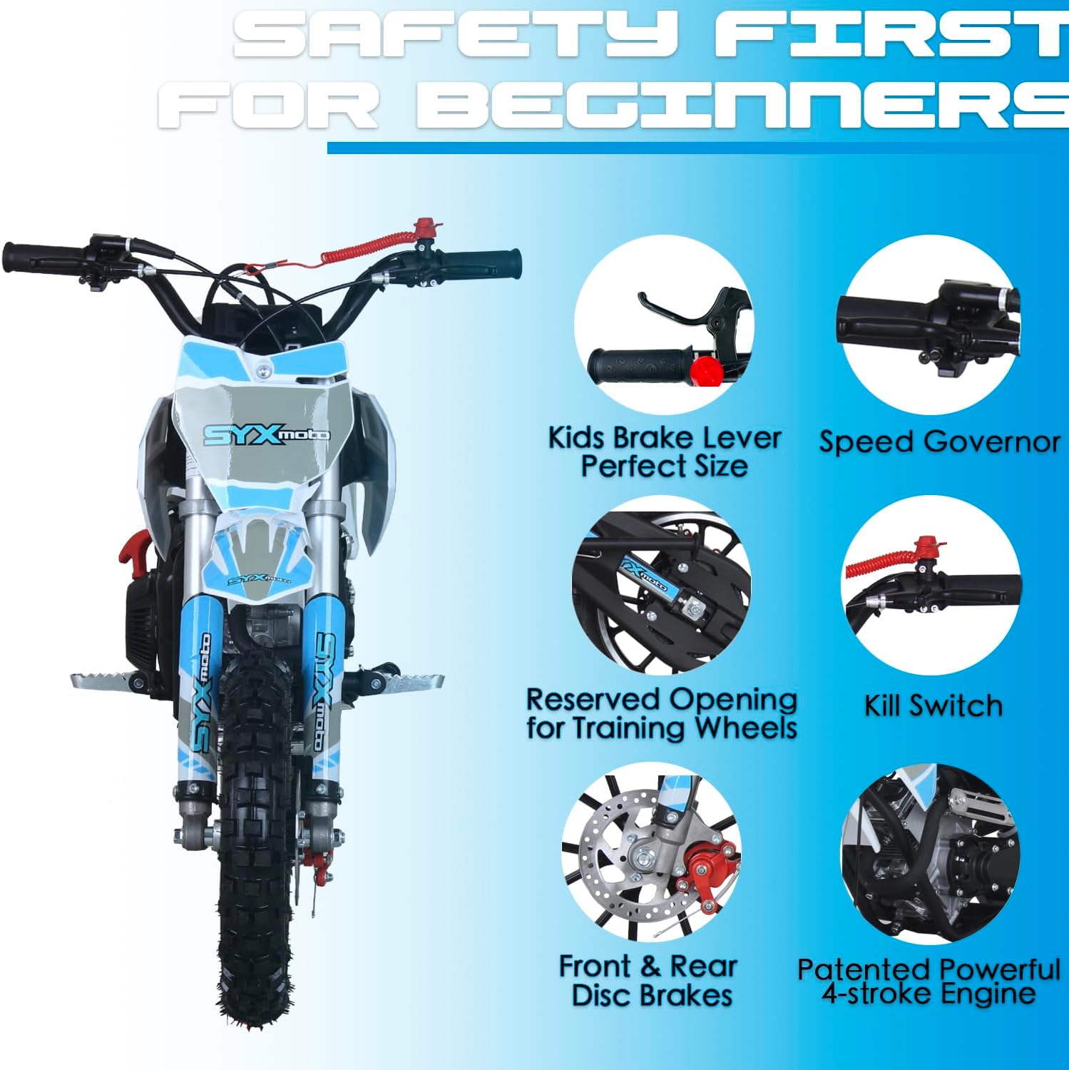 SYX MOTO VK 58cc 4 Stroke Real Motorcycle Engine Gas Powered Powerful Mini Dirt Bike(BLUE/WHITE)