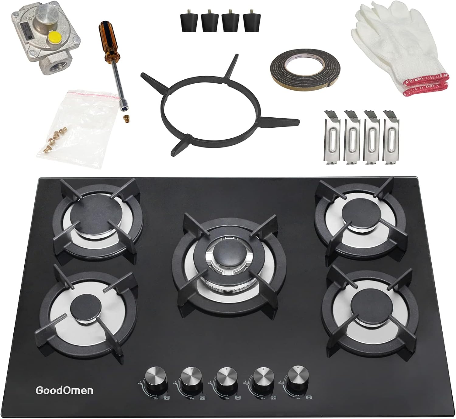 Gas Cooktop 36 inch with 5 Sealed Burners in Stainless Steel, Built-in Stovetop with Thermocouple Protection, Gas Stove Top with Cast Iron Grates, Gas Hob with LPG/NG Convertible and Easy to Clean