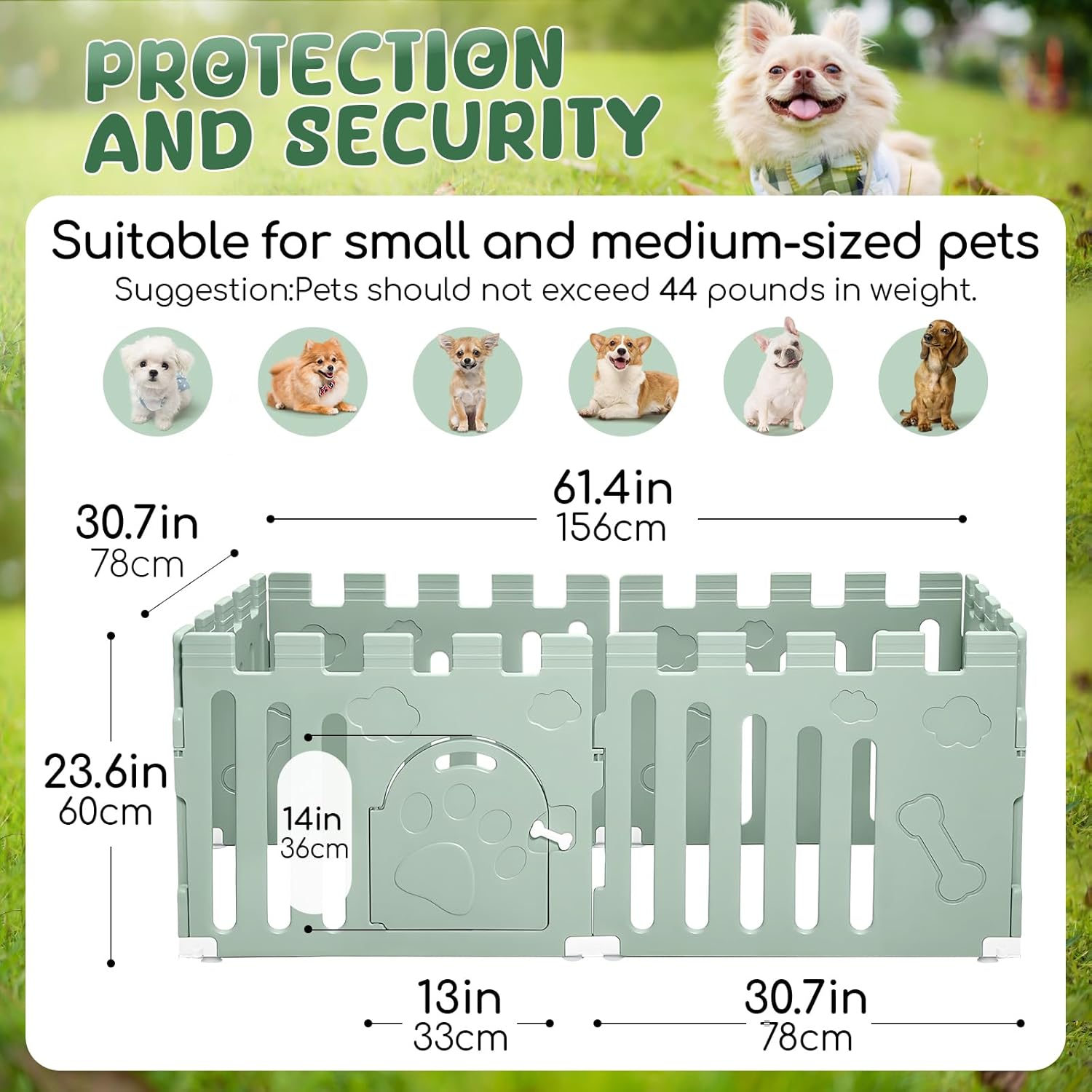 Dog Playpen with Door, 6-Panel 24" Indoor Puppy Playpen, Strong Plastic Small Pet Safety Fence Dog Pen, Non-Slip and Secure Pet Gate, Green