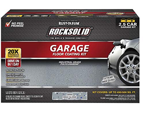 Rust-Oleum 293513 RockSolid Polycuramine Garage Floor Coating, 2.5 Car Kit, High Gloss Gray