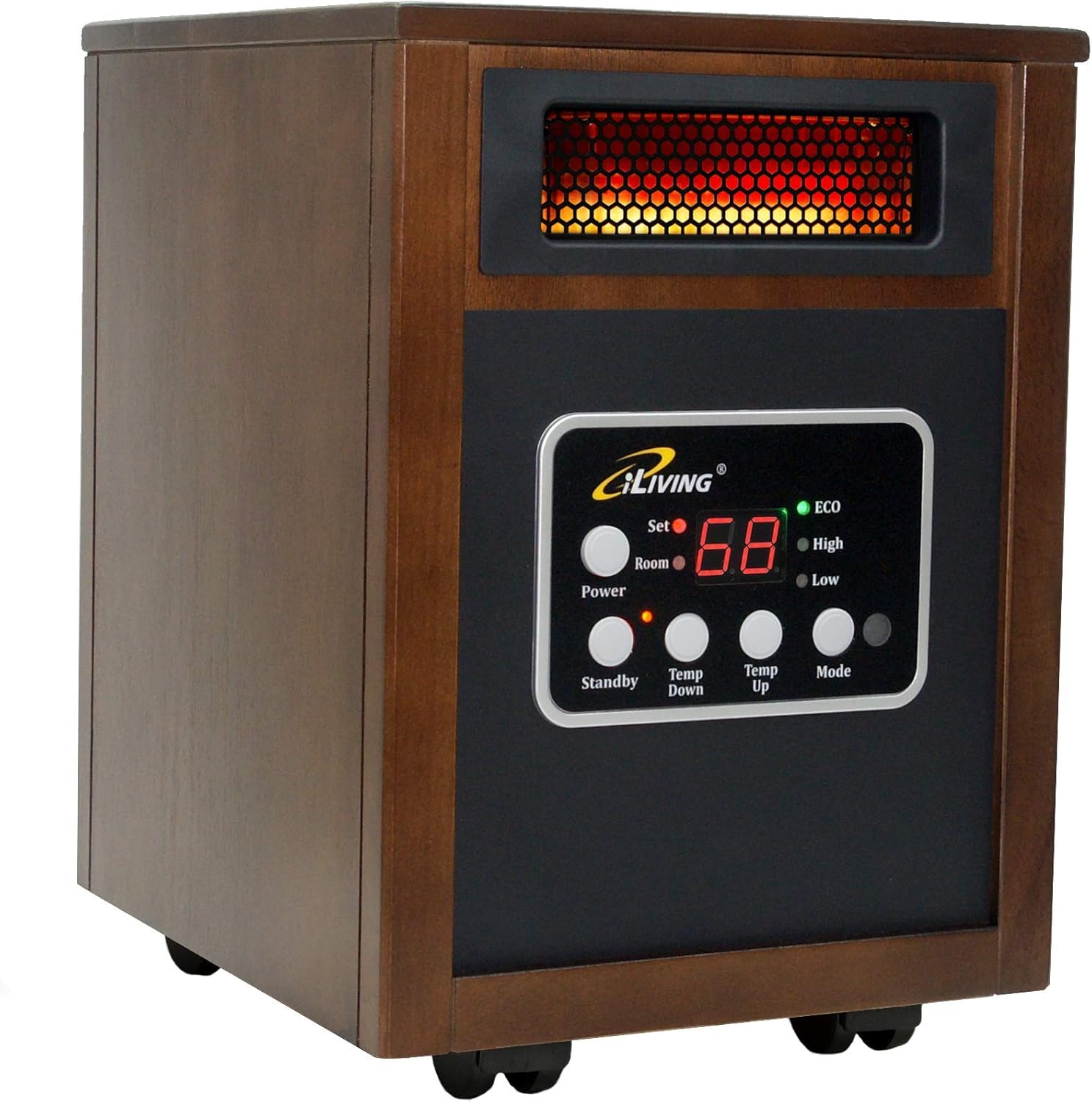 iLIVING ILG-918W Indoor Electric Space Infrared Heater, One, Dark Walnut