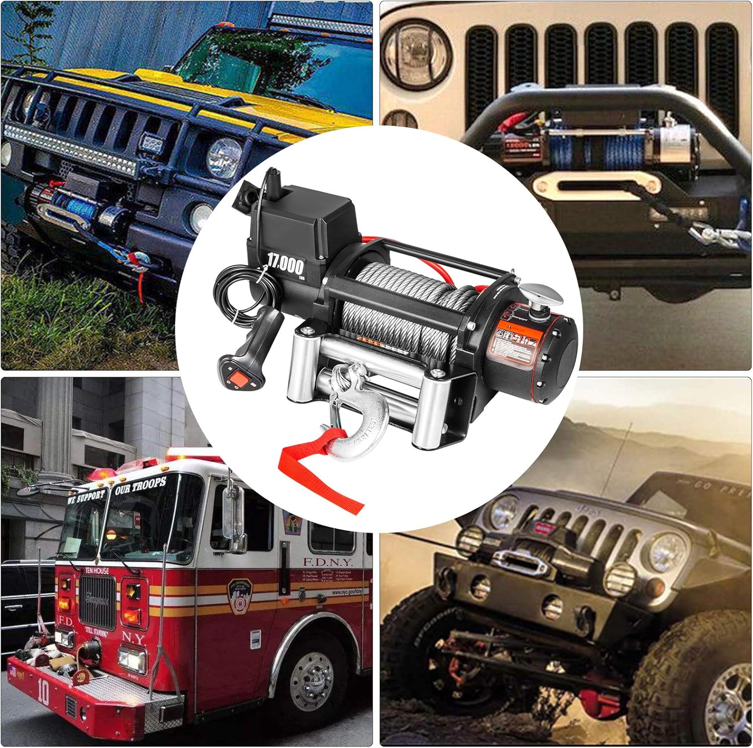 VEVOR Truck Winch 17000LBS, Steel Cable 12V Electric Winch with Wireless Remote Control, Powerful Motor for UTV ATV Jeep Truck and Wrangler