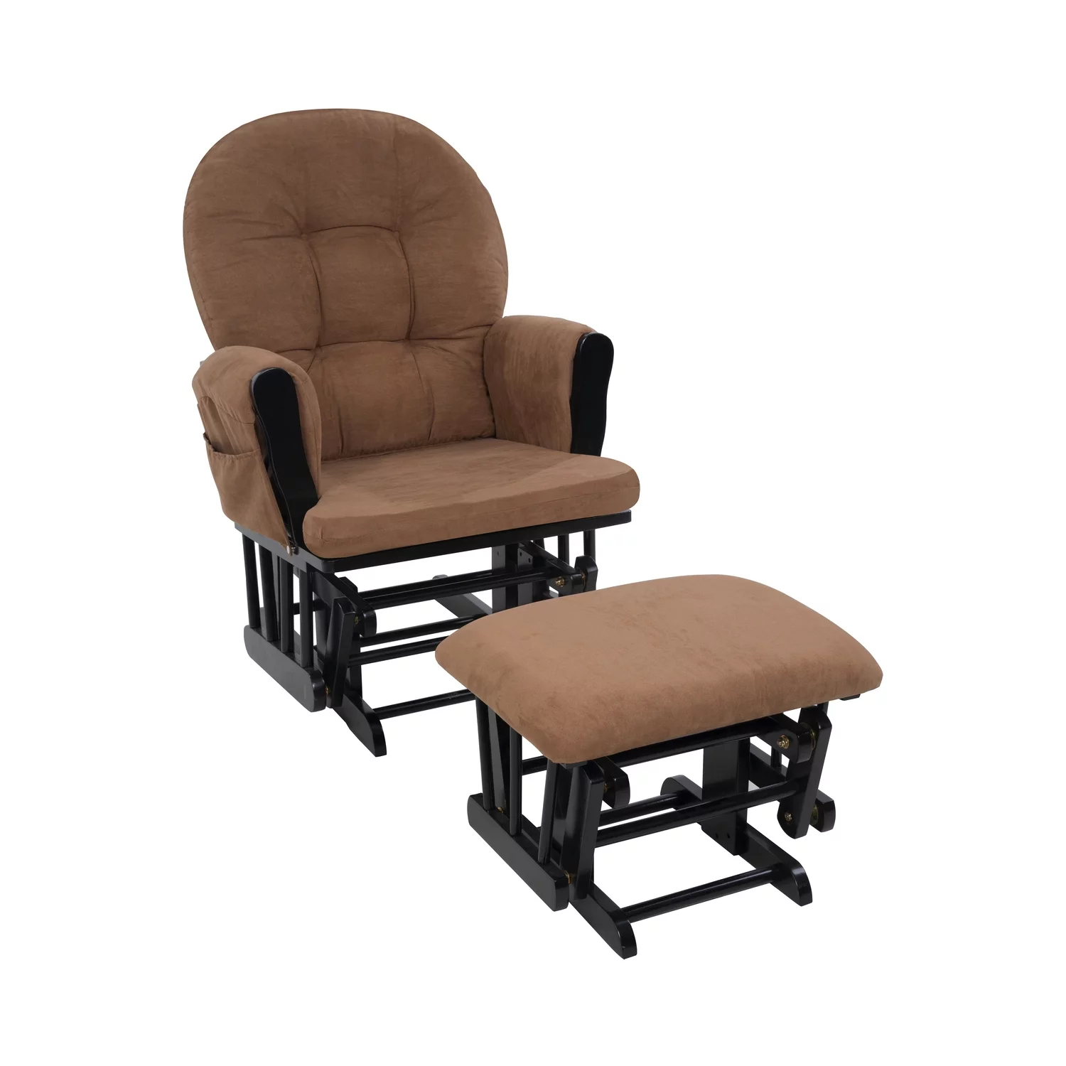 Nursery Glider & Ottoman Sets, Reclining Swivel Glider Rocker with Ottoman, Nursery Rocking Chair for Baby Room, Upholstered Nursery Recliner Glider with Ottoman, Padded Arms - Chocolate, Black