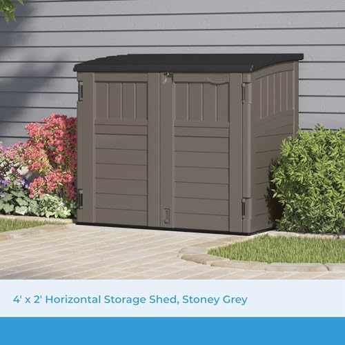 Suncast Outdoor Storage Shed for Backyard and Garden, Horizontal, 4' x 2.5', Stoney Grey - Portable Utility Deck and Cabinet for Tools, Equipment, and Garbage