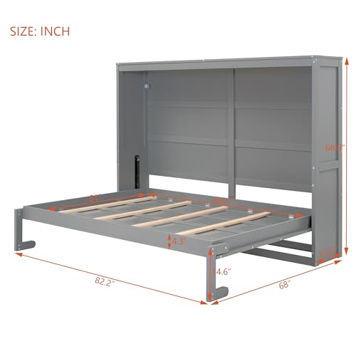 Harper & Bright Designs Queen Size Murphy Bed Wall Bed with Storage Shelves, Wardrobe and LED Lights, Space-Saving for Multipurpose Guest Room or Home Office, Gray