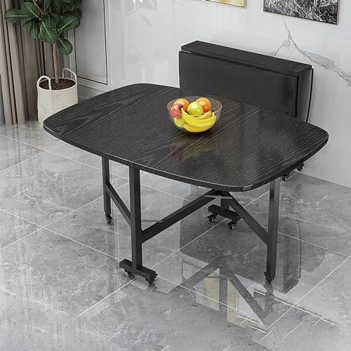 Wood Extendable Dining Table with Wheels | Folding Table Dining, Universal Wheel, Space Saving Gateleg Table for Kitchen | Brown-120x80x75CM