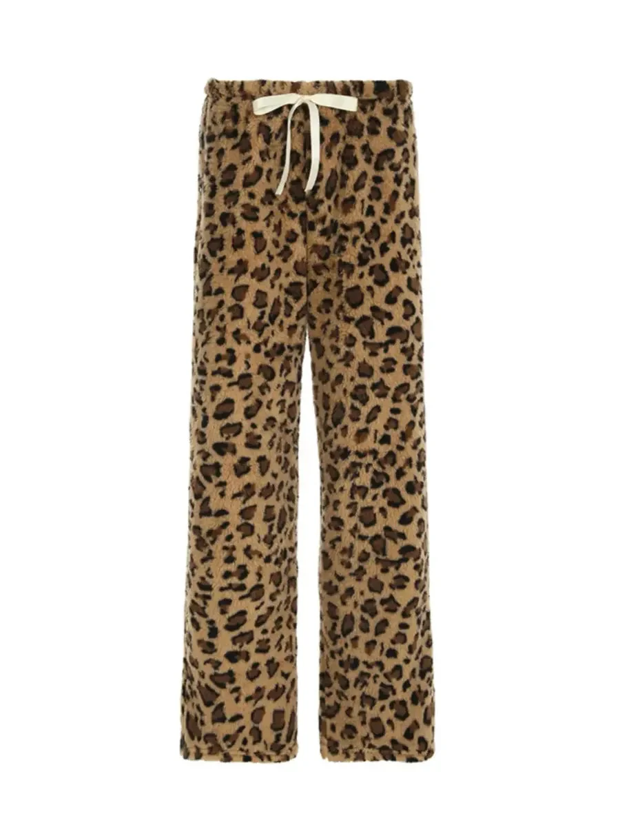 'Cheetah Pastry' Animal Prints Fleeced Ribbon Pjm Pants
