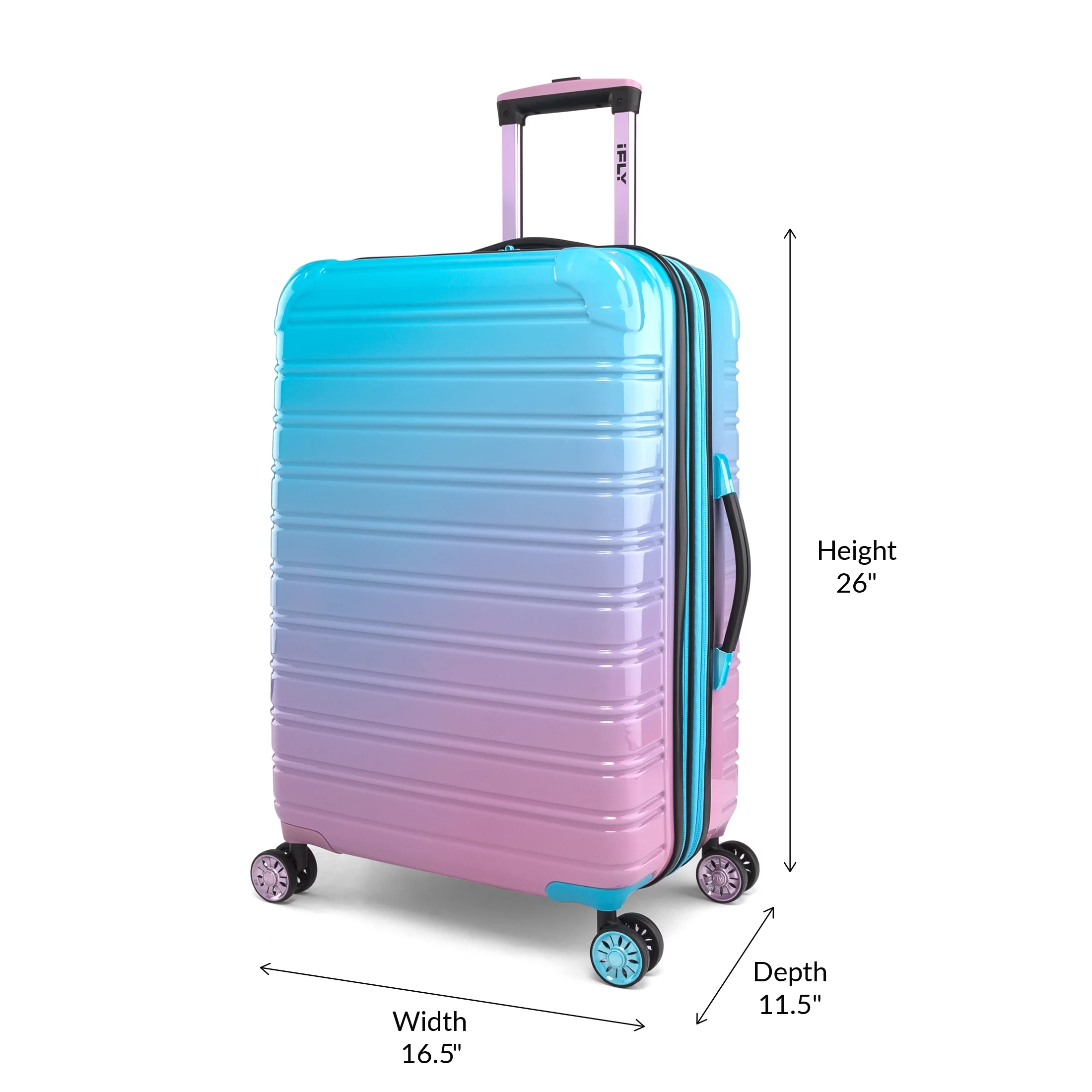 iFLY Hardside Luggage Fibertech 3 Piece Set, 20" Carry-on Luggage, 24" Checked Luggage and 28" Checked Luggage, Cotton Candy