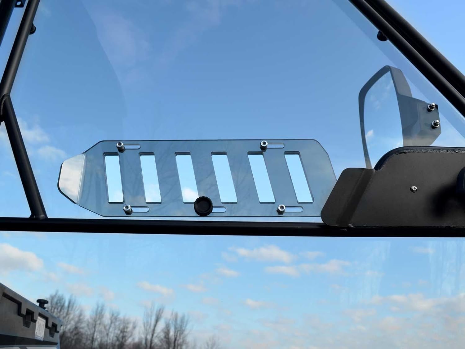 SuperATV Polaris Ranger Cab Enclosure Vented Doors (See Fitment) - Made of Lightly Tinted Scratch-Resistant 1/4 Thick Polycarbonate - Sliding Vents - Includes Bolt-On Side View Mirrors - Made in USA
