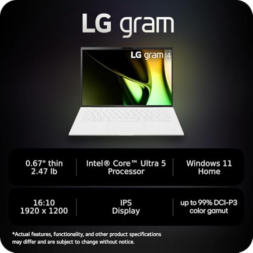 LG gram 14-Inch Lightweight Laptop Intel Evo Edition - Intel Core Ultra 5 Processor Windows 11 Home 8GB RAM 512GB SSD - White