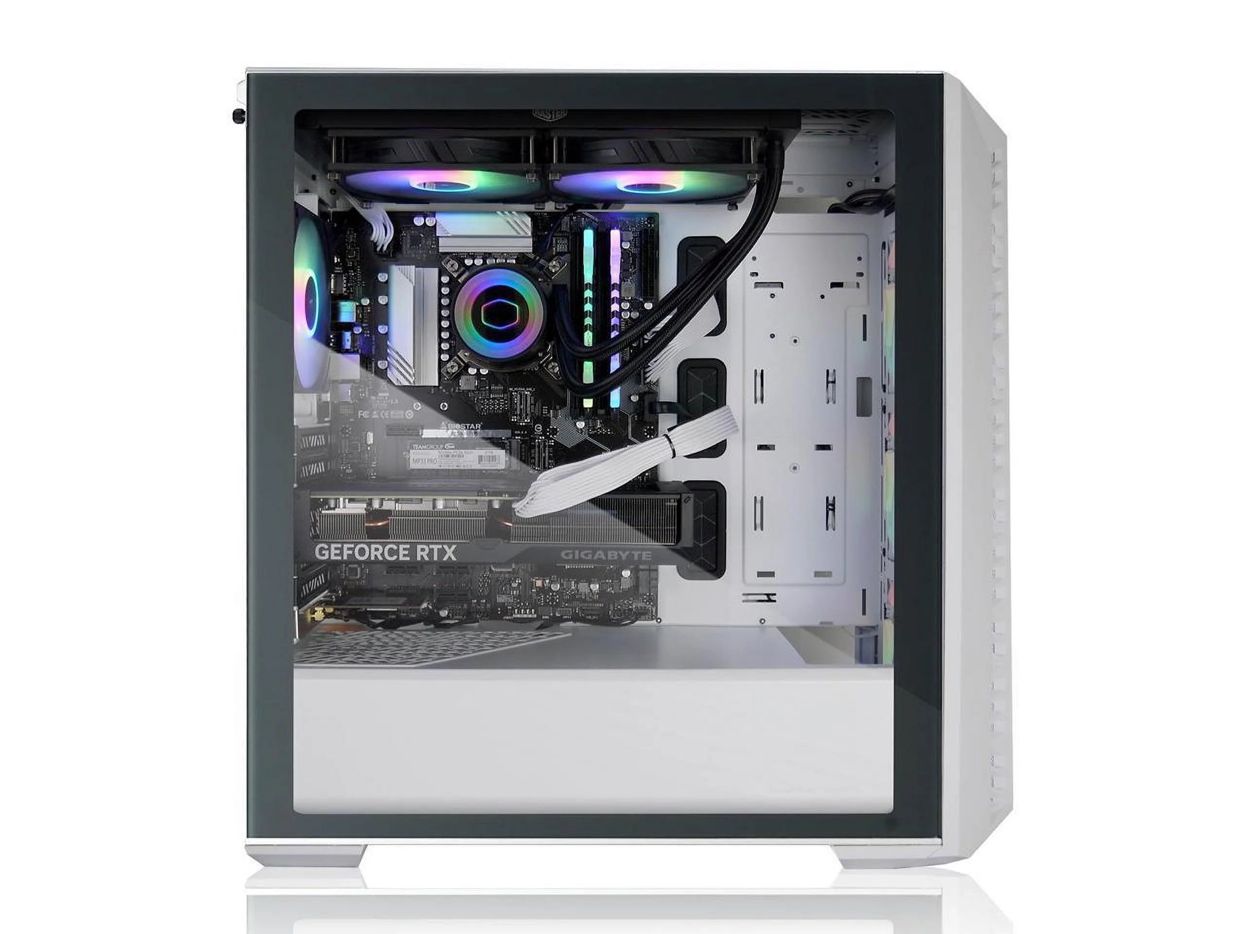 AVGPC Hellfire Series Gaming PC - AMD Ryzen 7 7800X3D 8-Core, RTX 4070 12GB, 32GB 6000MHz DDR5, 1TB NVME M.2 SSD, 240mm AIO Liquid Cooler, Wifi/AC/BT Cooler Master 520 White, USB-C, Windows 11
