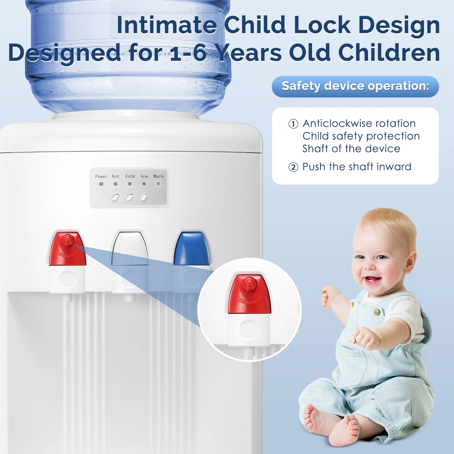 KISSAIR Water Cooler Dispenser with Built-in Ice Maker, Top Loading Water Coolers with 3 Temperature Settings - Hot, Cold & Room Temperature, 27Lbs/24H Ice Maker Machine with Child Safety Lock-White