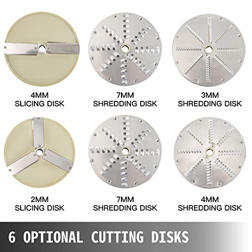 VBENLEM 110V Commercial Food Processor 2 Feeding Holes, 550W Electric Vegetable Slicer 1600 RPM, Stainless Steel Vegetable Processor Detachable 6-blades, 3mm/4mm/7mm Shred, 2mm/4mm Slice