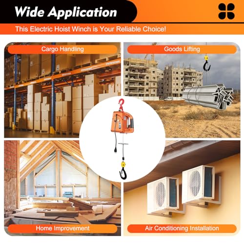 Portable Electric Hoist Winch 440Lbs 3-in-1 Electric Winch with Manual, Wire and Wireless Remote Control 1500W 110V Electric Hoist Lifting Speed: 5m(16ft)/min (440Lbs)