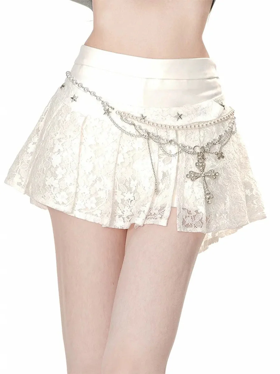 'Spring Ballet' Coquette Lace Pleated Mini Skirt