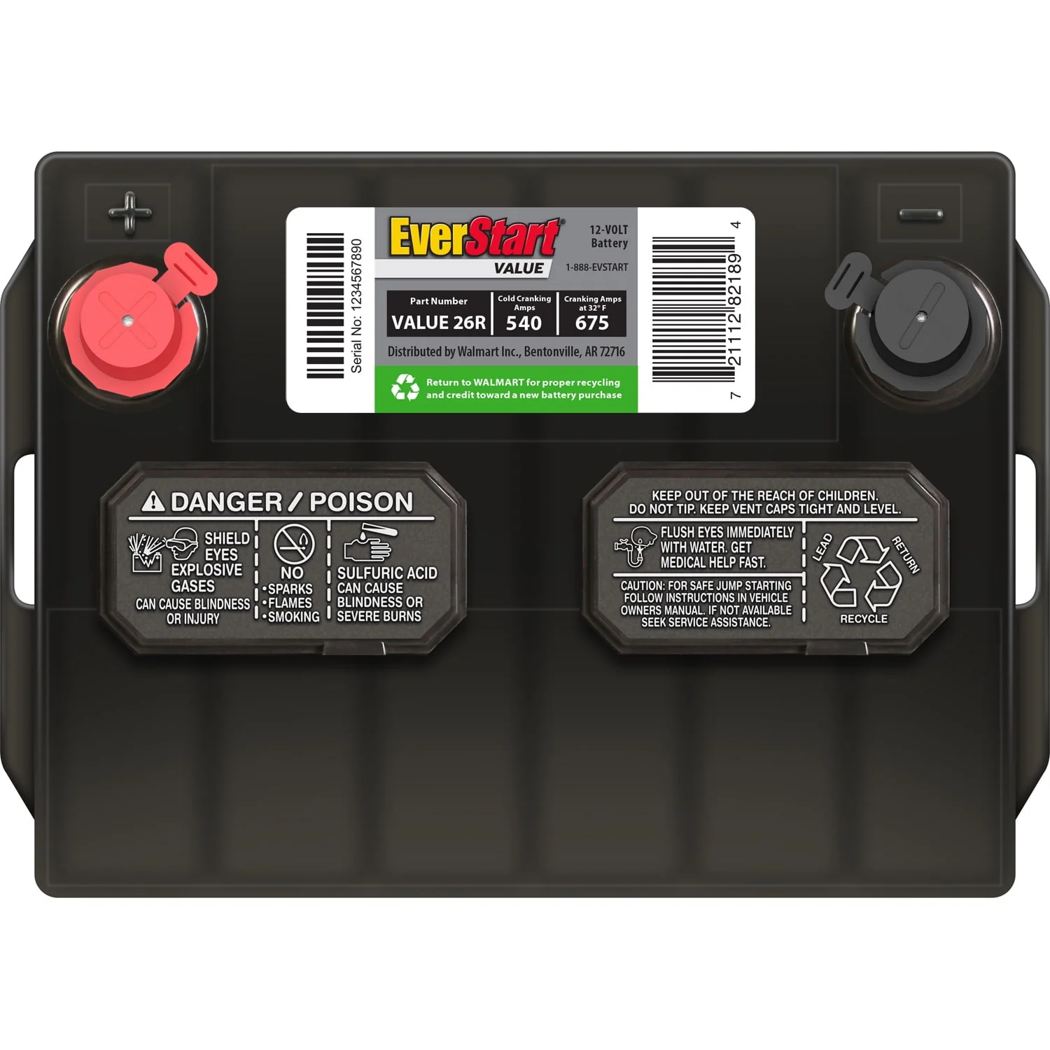 EverStart Value Lead Acid Automotive Battery, Group Size 26R 12 Volt, 540 CCA