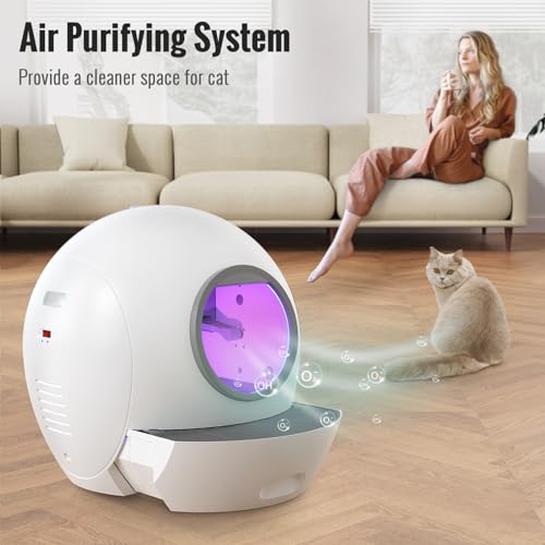 Self Cleaning Litter Box, Upgraded Automatic Cat Litter Box Self Cleaning for Multi Cats, 60L Smart Litter Box with Mat Safety Protection/Odor Removal 1-Year Machine KungFuPet W-arranty