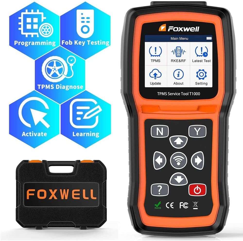 FOXWELL TPMS Sensor Relearn Tool T1000-TPMS Programming Tool with TPMS Sensor Activation, Tire Pressure Monitor System with TPMS Relearn/Activate All Sensors, Key Fob Testing, Lifetime Free Update