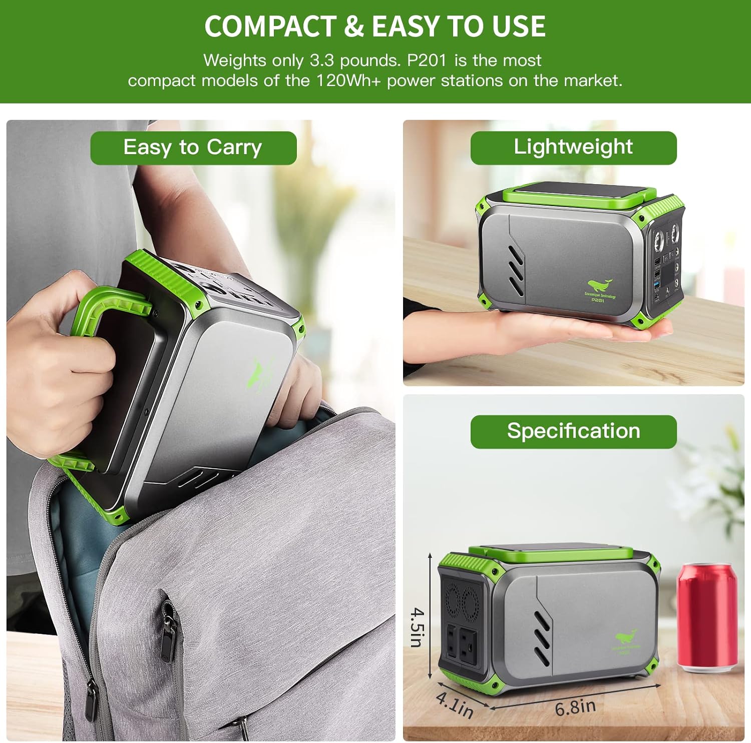 Portable Power Station, Camping Power Station 54000mAh 200Wh two-way 60W USB-C, 200W (Peak 400W) Solar Powered Generator with 110V AC Outlet for Home Use, Camping, CPAP Machine