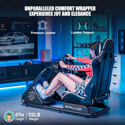 GTPLAYER Racing Simulator Cockpit with Seat and Bluetooth Speakers, Racing Style Reclining Seat and Ultra-Sturdy Alloy Steel Frame, A/B Box (Blue)