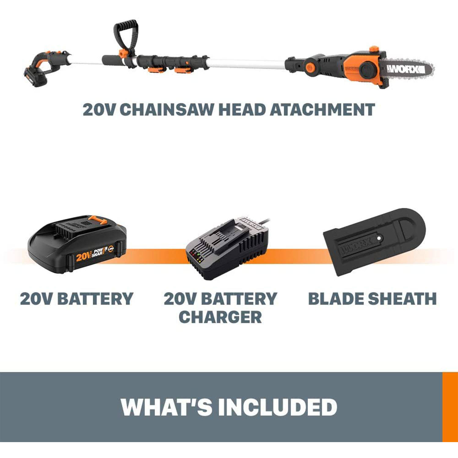 Worx 20V 2-in-1 Attachment Capable Pole Saw w/ Battery WG349