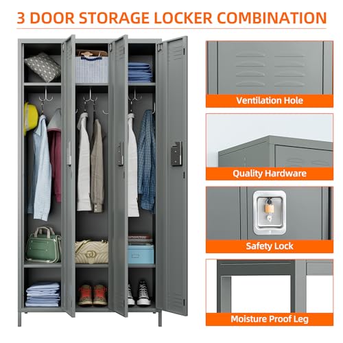 METAN Metal Storage Locker for School Office Gym Bedroom, 12 Doors Locker Cabinet for Employees, Industrial Steel Storage Locker with 12 Hooks, Assembly Required (12 Door-Light Gray)