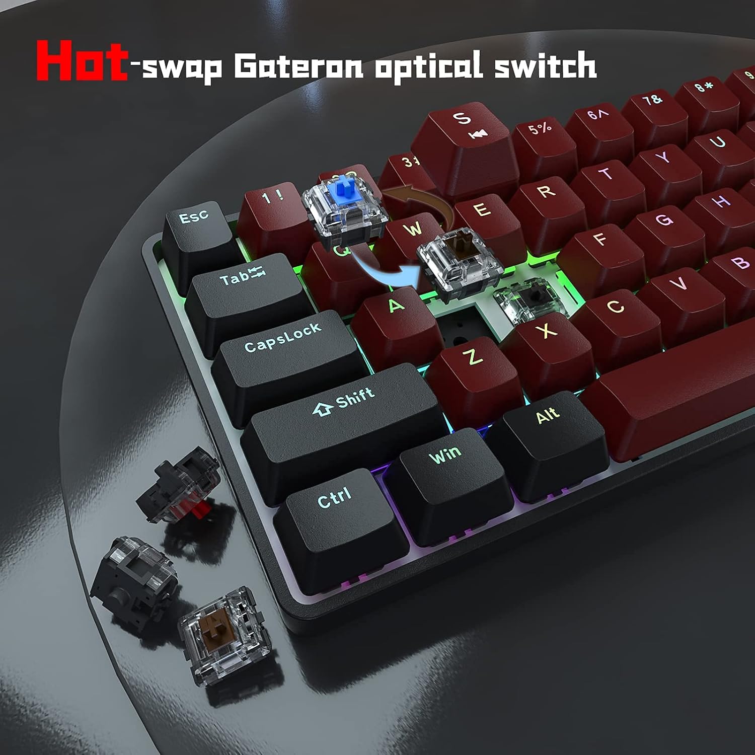 TMKB GK61 60% Mechanical Gaming Keyboard,Hot Swap Dual-Mode RGB Blacklit Ultra-Compact Mini Compact 61 Keys Keyboard for PC/Mac Gamer Full-Key Programmable (Red Switch)