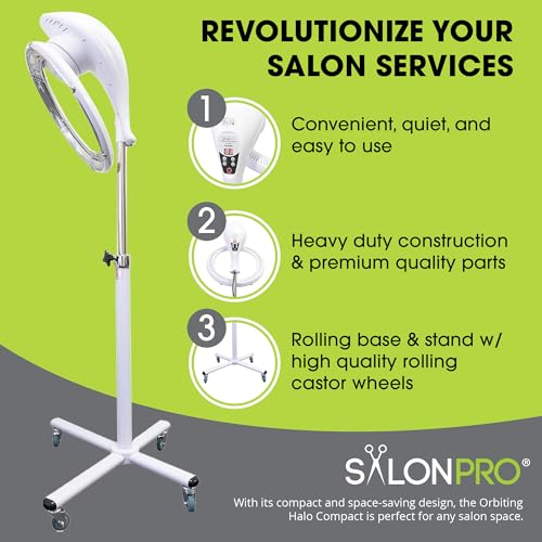 Compact Infrared Hair Color Processor & Dryer with Rolling Base - Portable Standing Hair Dryer - Heavy Duty Salon Equipment - Easy to Use Hair Processor (White)