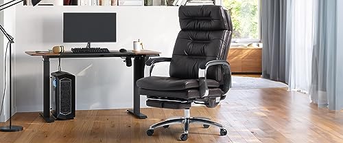 Kinnls Vane Office Chair with Footrest,Ergonomic Management Executive Fully Reclining Office Chair Double Thickened Upholstered Genuine Leather Home Desk Chairs (Without Massage-Coffee)