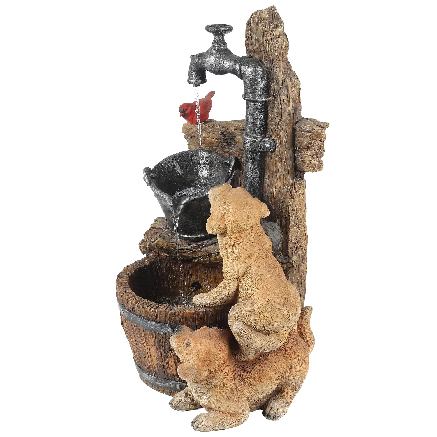 Resin Puppies and Water Pump Outdoor Fountain with LED Light
