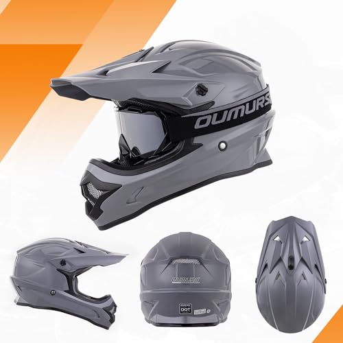 Adult ATV Dirt Bike Helmet with Goggles Gloves & Mask Adjustable Sun Visor Motorcycle Adult Helmet Off-Road Motocross Downhill Moped MX for Unisex-Adult-Gray