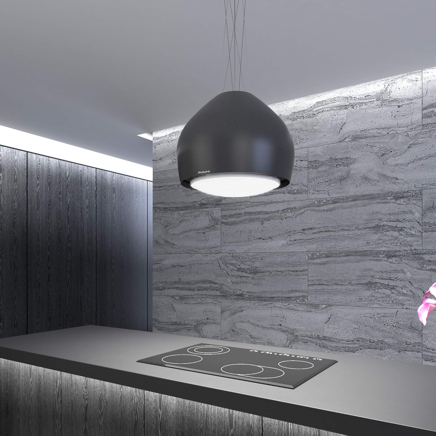 Futuro Futuro Island Mount DUCTLESS ONLY Range Hood 21" 940-CFM | Dome Black | Black Steel Vent Hood | Modern Italian Exhaust Hood | LED, Ultra-Quiet with Blower