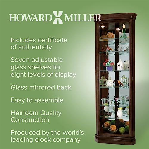 Howard Miller Dustin Curio Cabinet 680-484 – Espresso Finish, Vertical Home Decor, Six Glass Shelves, Seven Level Display Case, Locking Door, No Reach Light