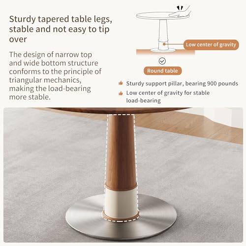 Modern Round Wooden Dining Table - Round Dining Table for 4 to 6 People - Solid Wood Legs, Metal Base - Round Kitchen Table for Dining Room Table - Easy Assembly，Walnut ，43.3"